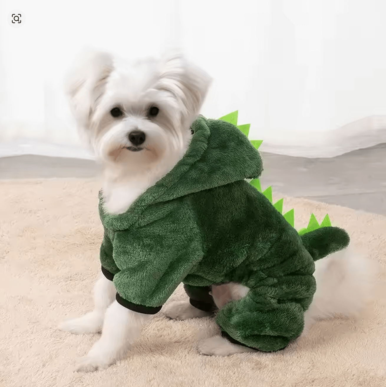 Cute dinosaur pet costume for cats and small dogs featuring cozy fleece with spikes.